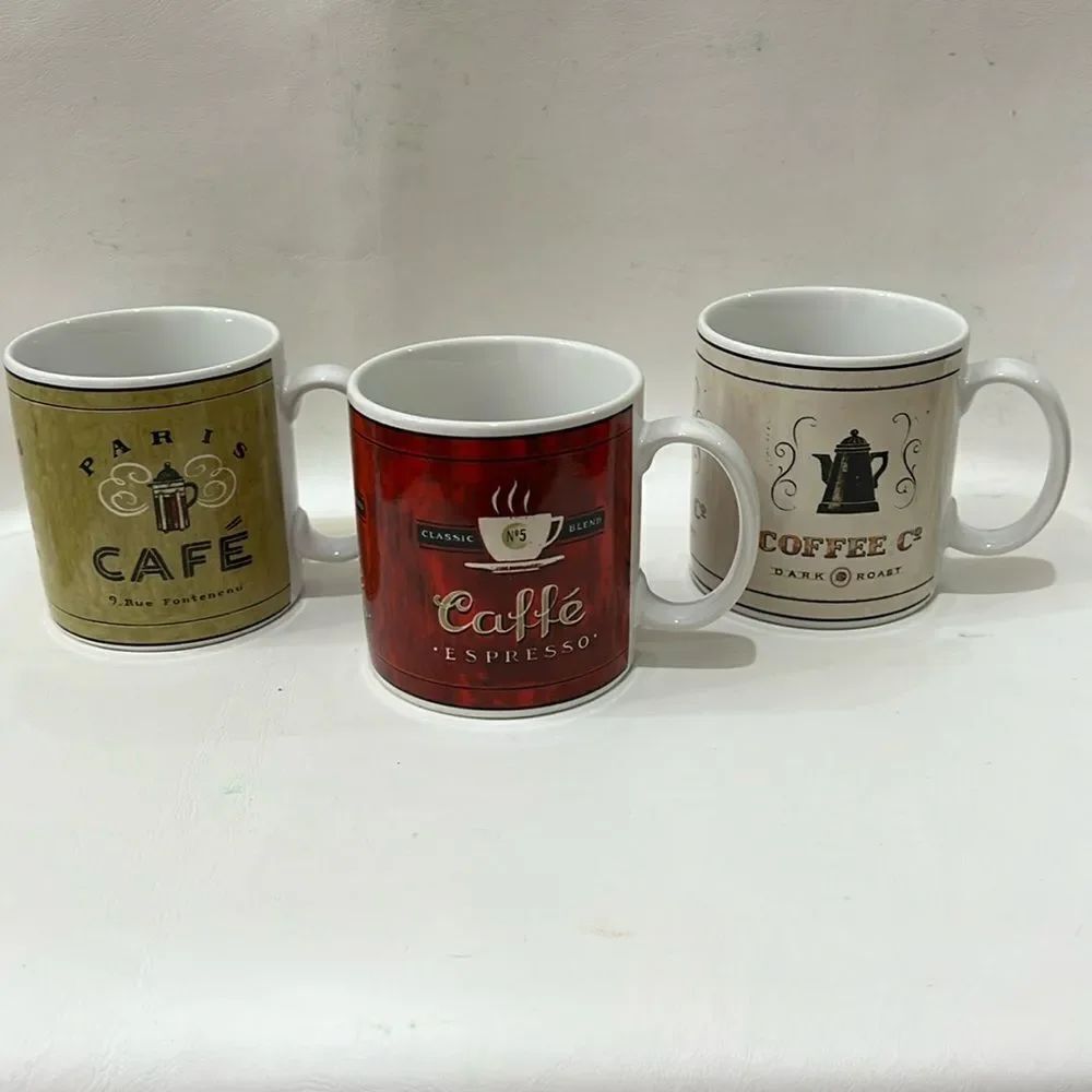 Sakura Coffeee Break Mugs Set Of 3 Paris Caffe Expresso Dark Roast 12 Oz Each